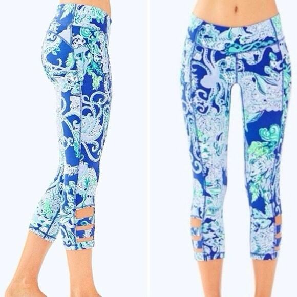 Lilly Pulitzer Luxletic Leggings Womens Small Blue Sea Sirens Print Activewear - Picture 1 of 6
